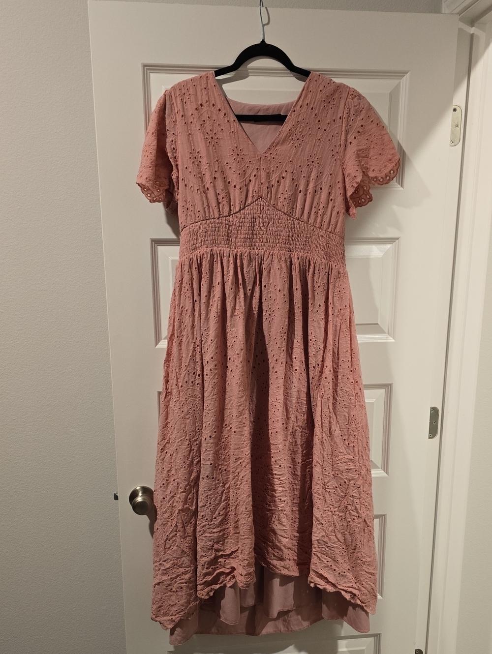 Simple Blush Pink Eyelet Midi Dress